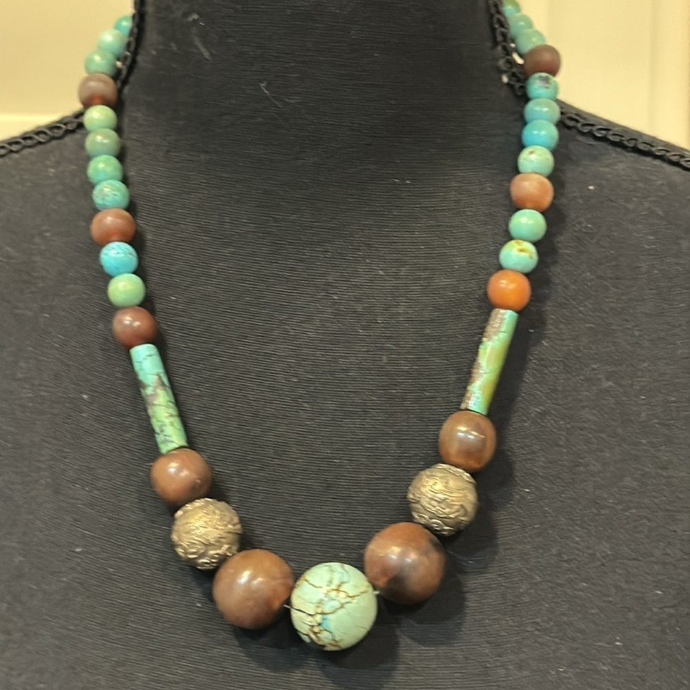 Bohemian Long Chunky Multi Color Beaded Faux Turq… - image 1